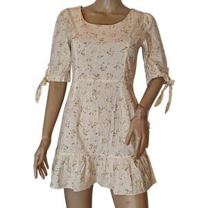Andywarhol Cream Floral Mini Dress Tie Sleeves Cottagecore Small